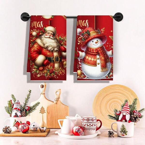 2pcs/Set Christmas Happy Kitchen Towels, Nutcracker Pattern Decor, Super Soft Absorbent Dish Cloths, Vintage Tea Towels, Christmas Holiday Cartoon Theme Gifts, Kitchen & Bathroom Christmas Decor, 40*60cm