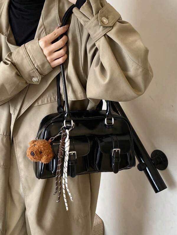 Retro Underarm Bag Women 2025 New High-Quality Tote Shoulder Bag Small Niche Large Capacity Handbag For Commuting, Fashionable And Versatile For Daily Use, Shopping, Dating, Travel, With Bear Pendant