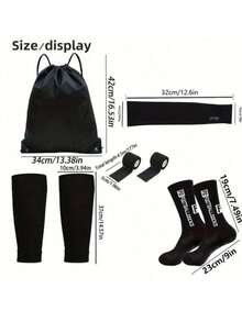 1 Set: Soccer Mid-Calf Leg Warmers + Sun Protection Arm Sleeves + Protective Leg Sleeves + Sports Suspenders + Drawstring Backpack, Professional Non-Slip Leg Warmers For Men & Women, Suitable For Ball Sports, Running, Outdoor Activities