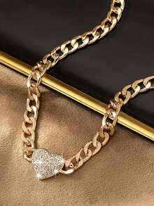 1 pieza Collar gargantilla con forma de corazón de rhinestone, adecuado para uso diario y fiestas (sin caja) - Collar de clavícula con corazón de oro - Ver 2