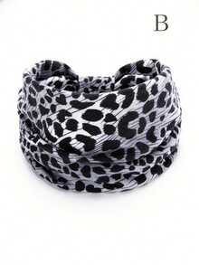 1 pieza Diadema ancha de estilo bohemio con estampado de leopardo para mujeres, turbante, banda elástica con nudo, accesorios para el cabello antideslizantes para hacer ejercicio