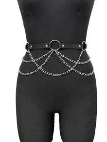 1pc Ladies' Gothic Style Dark Black Adjustable Sexy Cross Chains Waistband Suitable For Halloween Parties And Daily Wear - Black - View 3