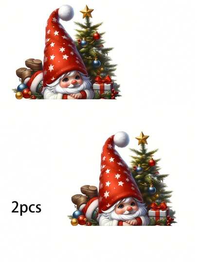 2PCS Christmas Decoration Switch Stickers Charming Santa Claus And Christmas Tree Switch Stickers PVC Self Adhesive Removable Wall Sticker 5.90*5.90in For Bathroom Living Room Bedroom Dining Room Decor Create A Christmas Holiday Atmosphere Make Hoom Decoration More Interesting