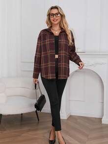 Damen Karierter Locker Sitzender Hemd-Jacke mit Knöpfen, Herbst/Winter - rot kariert - Übersicht 5