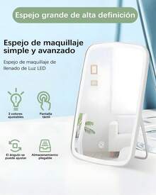 Espejo Maquillaje, Espejo de Viaje,Espejo Cosmético con Luz LED Ajustable, Plegable y Recargable USB, 3 Modos de Brillo, Interruptor Táctil, Portátil con Diseño Compacto - 1 - Ver 3