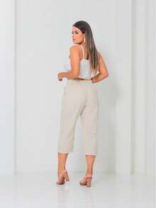 Simple Linen Capri Pants With Pockets For Winter Office 2025 - Màu be - Xem 4
