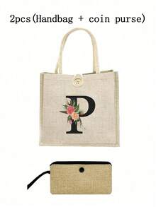 1 Stück Leinen Blumen Buchstaben Handtasche, einfache Handtasche mit großer Kapazität, tragbare lässige Aufbewahrungstasche, multifunktionale Einkaufstasche, personalisiertes Geschenktasche, geeignet für Hochzeiten, Geburtstage, Strände, Festivals, perfekte Geschenke für Frauen, Lehrer, Freunde, Brautjungfern, große Taschen, Studenten und Schulanfang, beste Lehrergeschenke für den Lehrertag, beste Geschenke zur Wertschätzung von Lehrern