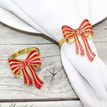 Novo estilo de anéis de guardanapo em formato de laço, prendedores de guardanapo verdes e vermelhos, para festas e comemorações de Natal, decorações de anéis de guardanapo de metal