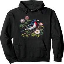 Rose-Breasted Grosbeak With Clover And Dogwood Blooms Pullover Hoodie - Black 27 - View 1