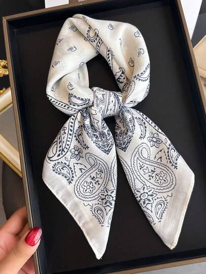 1 Pc Casual Fashion Paisley Print Small Square Scarf Herringbone Pattern Linen Imitation Velvet Headscarf Shawl Sunscreen Kerchief For Women Bandana For Daily Use Outdoor.