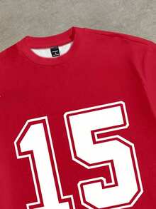 Street Style Loose Cropped 15 Number Colorblock Print Jersey T-Shirt, Suitable For Summer-Comfortable Cotton Vintage Street - Style Washed T - Shirt Top - Đỏ - Xem 7