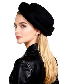 HIMESPORT Autumn/Winter Black White Hepburn Style Wool Felt Fascinator Hat Tea Party Dress Formal Church Wedding Cocktail Dome Hats With Bow