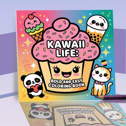 1pc Cute Food Coloring Book, Kawaii Lifestyle Kawaii Graphics Coloring Book, 20 Inner Pages (No Pens)