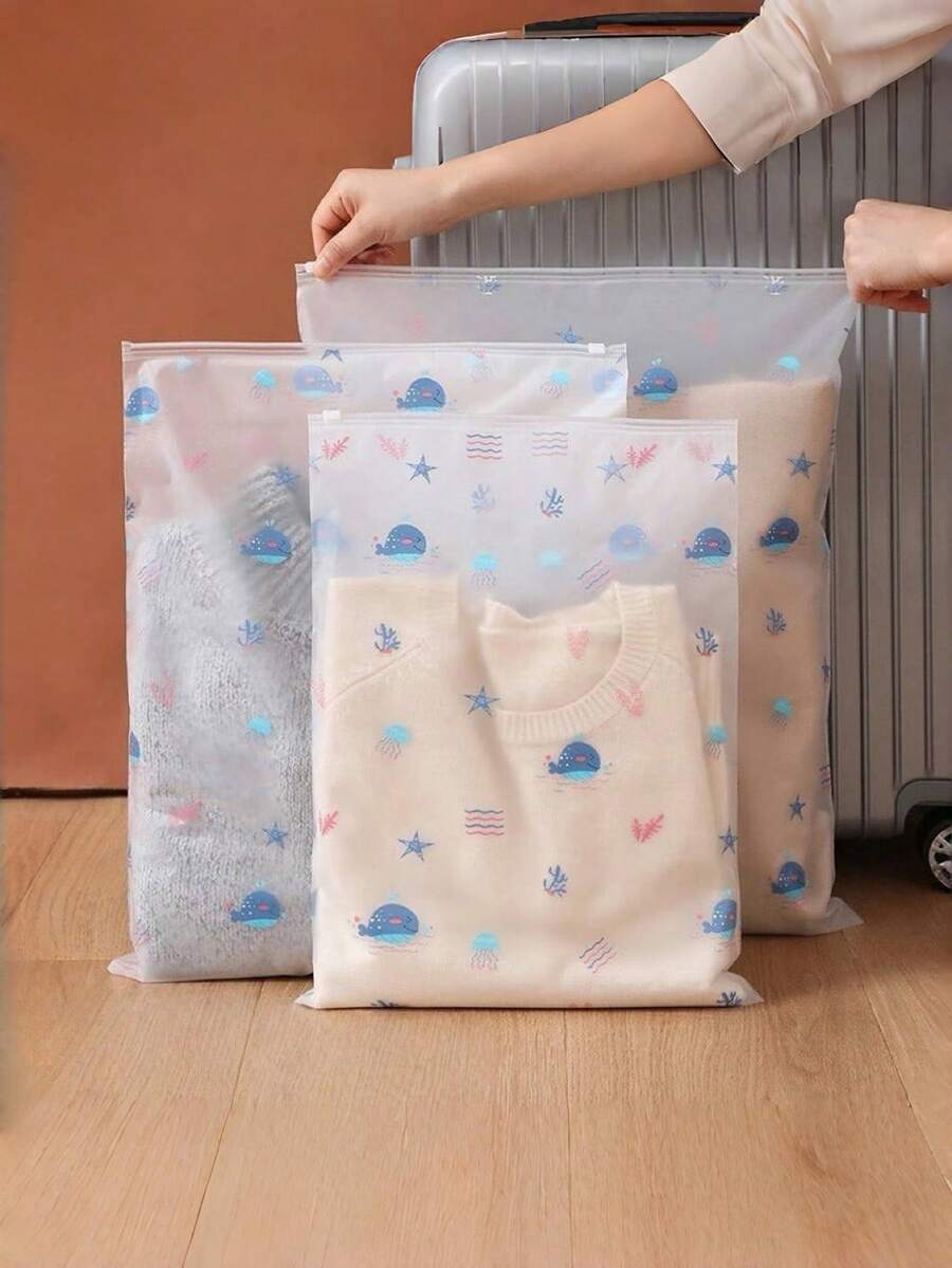 5pcs Whale Pattern Travel Storage Bags, Transparent PVC Clothing Organizer Bags, Waterproof Zipper Packing Cubes, Essential Travel Luggage Organizers - Multicolor - View 1