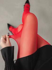1 Piece Of Women's Red Ultra-Thin Fashion Pantyhose - Red - View 3