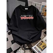 Vintage 2001 Wolfenstein Return To Castle Graphic T-Shirt - Retro Video Game Promo Tee, Black With Red & White Logo, Unisex Soft Breathable Cotton, Regular Fit Short Sleeve Casual Streetwear For Casual Attire, Comfortable Clothing, Classic Crew Neck, Durable Print Shirt, Nonstretch Fabric - Black - View 2