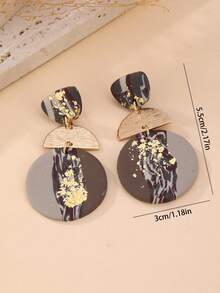 1 Pair Handmade Soft Clay Textured Gold Foil Geometric Patchwork Luxury Party Earrings For Women, Suitable For Gatherings, Travel, Vacation, Gift, Available In Multiple Colors - Coffee Brown - View 5