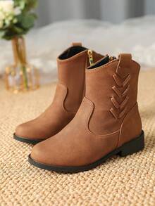 女童棕色靴子，儿童冬靴，女童鞋，童靴，冬季儿童平底靴 - 棕色 - 查看 15