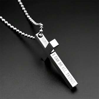 Collar con cruz de Jesús para hombres y mujeres, collar espiritual con versículo bíblico para hombres, joyería con colgante con la frase "Todo lo puedo"
