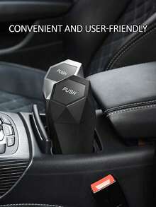 1PC Black Plastic Flip-Top Mini Car Trash Can With Easy-To-Clean Design, Can Be Placed On Car Cup Holder, As Well As Desk For Trash Collecting.