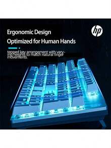 HP GK100F Mechanical Keyboard With Ergonomic Stepped Keycaps, Adjustable Ice Blue LED Backlight, Full Key Response, USB Plug-And-Play, And Office And Gaming Compatible. - Green Axis - View 6