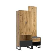 Sairedel Garderobenset mit Schuhbank, Flurgarderobe mit Sitzbank, Garderobe mit Hakenleiste, Schuhbank mit Schubladen, Garderobenset Komplett, Eingangsmöbel Set, Praxis Garderobe