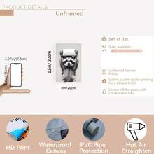 3 Sets dekorative minimalistische Tierprint Leinwandbilder - Waschbär und Toilettenpapier - interessante Badezimmer Dekorationsplakate, geeignet für Büro-, Wohn- oder Schlafzimmerdekoration, Restaurant - wahlweise mit Rahmen, Innenkunstdruck, Wandkunst mit Rahmen