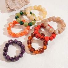 1PC Bohemian Women Multicolor Acrylic Geometric Bead Stretch Bracelet For Pastel & Vibrant Colors, Smooth Spherical Beads, Everyday Wedding Vacation Jewelry, Valentine's Day Birthday Gift, All-Season Wear - 棕色 - 查看 6