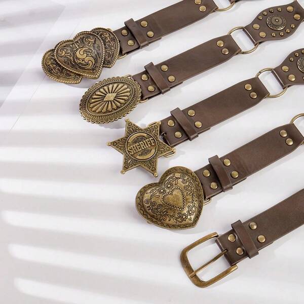 1 Stück geometrisches Muster Vintage Palast Stil PU (Polyurethan) Taillengürtel, nieten besetzt, geeignet für Frühling, Sommer, Herbst, Winter