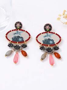 1 pereche cercei retro din rășină din aliaj cu pasăre și floare, eleganți pentru femei, petrecere de seară, purtare zilnică, cadou