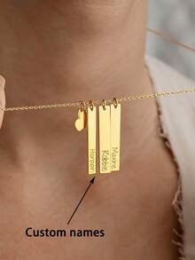 1pc Customizable Heart Bar Necklace, Stainless Steel Jewelry, Custom Necklace, Heart Necklace, Men's/Women's Necklace, Name Necklace, Gold Necklace And Silver Necklace, Customizable Items, Personal Decorations, Name Plate Necklace, Simple And Fashionable Decorations, Suitable For Halloween, Christmas, Birthday Gifts, Anniversary Gifts For Yourself And Family, Personalized Gifts For Friends - Multicolor - View 3