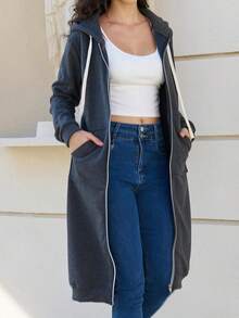 Womens Casual Zip Up Hoodies Tunic Sweatshirt Long Hoodie Jacket Oversized  Fall Winter Jackets With Pockets
