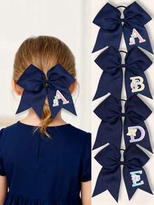 1pc Letter Print Big Bow Hair Scrunchie, 26 Letters A-Z Embroidered Polyester Girly Hair Accessory, Student Initial Letter Hair Tie - Multicolor - View 1