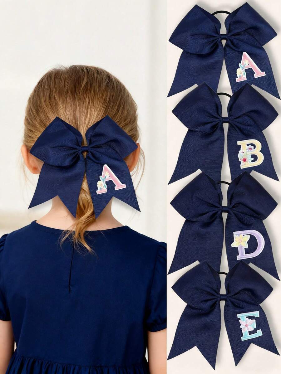 1pc Letter Print Big Bow Hair Scrunchie, 26 Letters A-Z Embroidered Polyester Girly Hair Accessory, Student Initial Letter Hair Tie - Multicolor - View 1