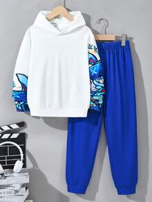 2pcs/Set Boys Casual Streetwear Graffiti Print Sweatshirt Set, Comfortable Daily Wear, Spring/Autumn