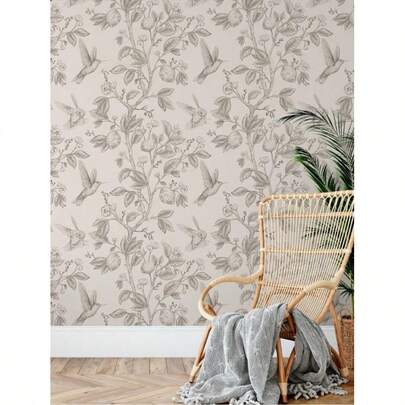 蜂鸟和柠檬树即剥即贴壁纸 - 44 厘米 X 6.5/9.8 英尺 | 可移除、防水乙烯基壁画，打造优雅家居装饰