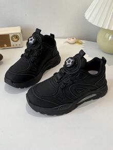Kids' Casual Sports Shoes, Rotary Buckle Design - Breathable Non-Slip, Comfortable Fit, Suitable For Boys And Girls - Solid Color/Random Pattern - Black - View 4