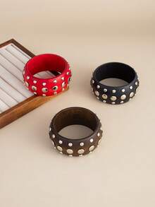 1 pieza Brazalete de madera con remache redondo de arco geométrico bohemio, joyería versátil elegante y casual para uso diario, fiesta y vacaciones como regalo para mujeres (las pequeñas imperfecciones y variaciones de color en el brazalete de madera son normales)