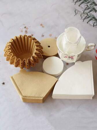 50 قطعة من أوراق تصفية إبريق الموكا، مرشحات قهوة مصفاة مخروطية الشكل للصب، أكياس مرشح آلة صنع القهوة بالتنقيط