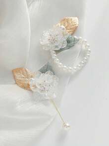 1pc/2pcs Luxury Iridescent Rose Flower With Metal Alloy Elegant Brooch And Wrist Corsage, Suitable For Groom, Bride, Groomsman, Bridesmaid, Wedding Decoration, Banquet, Party, Anniversary