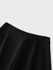 优雅高腰酒红色喇叭裤，通勤百搭 - 黑色 - 查看 7