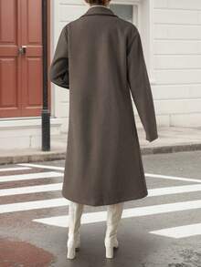 1 pieza Chaqueta con botones de tela tejida de unicolor, adecuada para la oficina, uso diario, té, aeropuerto, invierno - Caqui - Ver 2