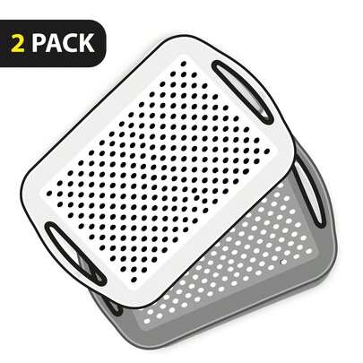 ZYBUX Set Of 2 Anti Slip Food Tray Rectangular Top And Bottom Non Slip Tray Plastic Reusable Trays For Eating Dinner W/High Grip Rubber Surface, Easy Grip Serving Tray With Handles 30 X 40cm