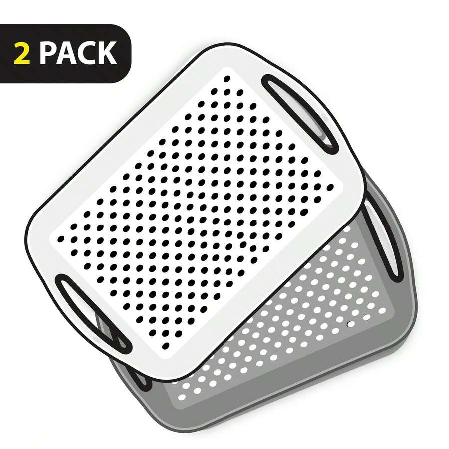 ZYBUX Set Of 2 Anti Slip Food Tray Rectangular Top And Bottom Non Slip Tray Plastic Reusable Trays For Eating Dinner W/High Grip Rubber Surface, Easy Grip Serving Tray With Handles 30 X 40cm - 1 Grey 1 White - View 1