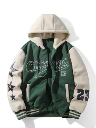 秋冬新款男士街头篮球户外运动棒球连帽夹克