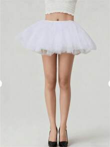 白色蓬蓬薄纱洛丽塔衬裙，女士角色扮演舞会礼服新娘无骨衬裙芭蕾舞裙短款衬裙，适合娇小身材穿着，尤其适合纤细苗条的身材。 - 白色 - 查看 4