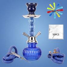 Hookah Set With Everything - Pink Hookah Set 2 Hose Hookah –12" Mini Hookah 2 Hose Hookah Set With 50x Foil 50x Tips 2x Hookah Hose Tongs - Hookah Kit