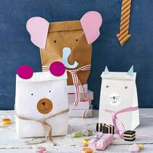 24 قطعة / 50 قطعة أكياس ورقية بنية صغيرة - أكياس ورقية للحلوى - أكياس ورقية للحلوى مع ملصقات للوجبات الخفيفة وحفلات عيد الميلاد وحفلات استقبال المواليد وكشف نوع الجنين والزفاف وعيد الهالوين وعيد الميلاد، مستلزمات الحفلات