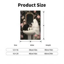 1PC Black Cat Is Sitting On A White Sink, Right In Front Of It12X16inch And 16x24inch Framed , Classic Wooden Frame, Suitable For Living Room, Bedroom, Bathroom And Other Decorations, Perfect Gifts For Christmas, Halloween And Thanksgiving