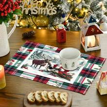 1/4/6 Stücke Weihnachts-Schneemann, Weihnachtsmann und Elch Serie Tischsets, hauptsächlich für Weihnachten, Weihnachtstag Tischsets, geeignet für Party, Küche, Restaurant Dekoration, rutschfest und hitzebeständig, fröhliche Elch Tischsets für Bauernhof, Innenküche, Tischdekoration für Familienfeiern, geeignet für Küchentisch Innen/Außen, abwaschbare Tischsets, die man abwischen kann.